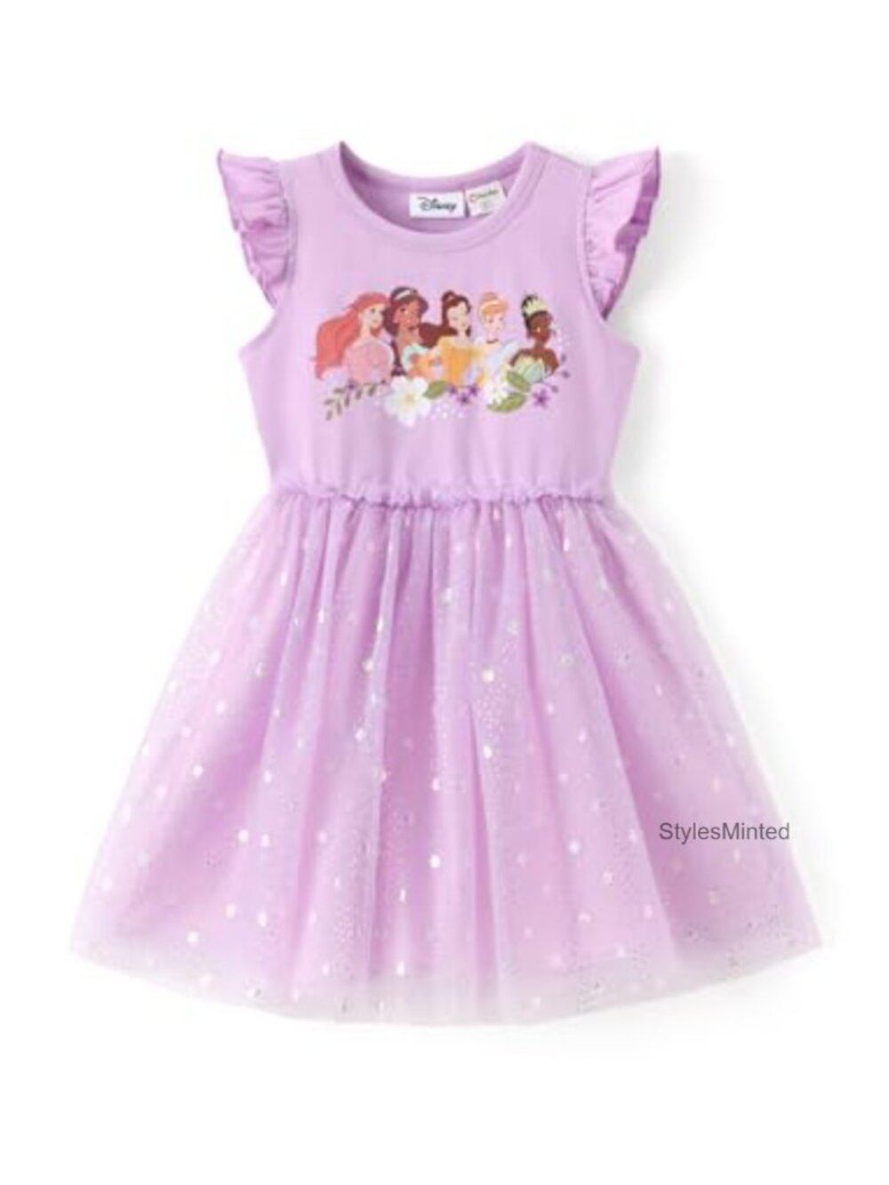 Girls Tutu Dress Ruffle Sleeve Mesh Summer Party Princess Disney - 2 to 9Y